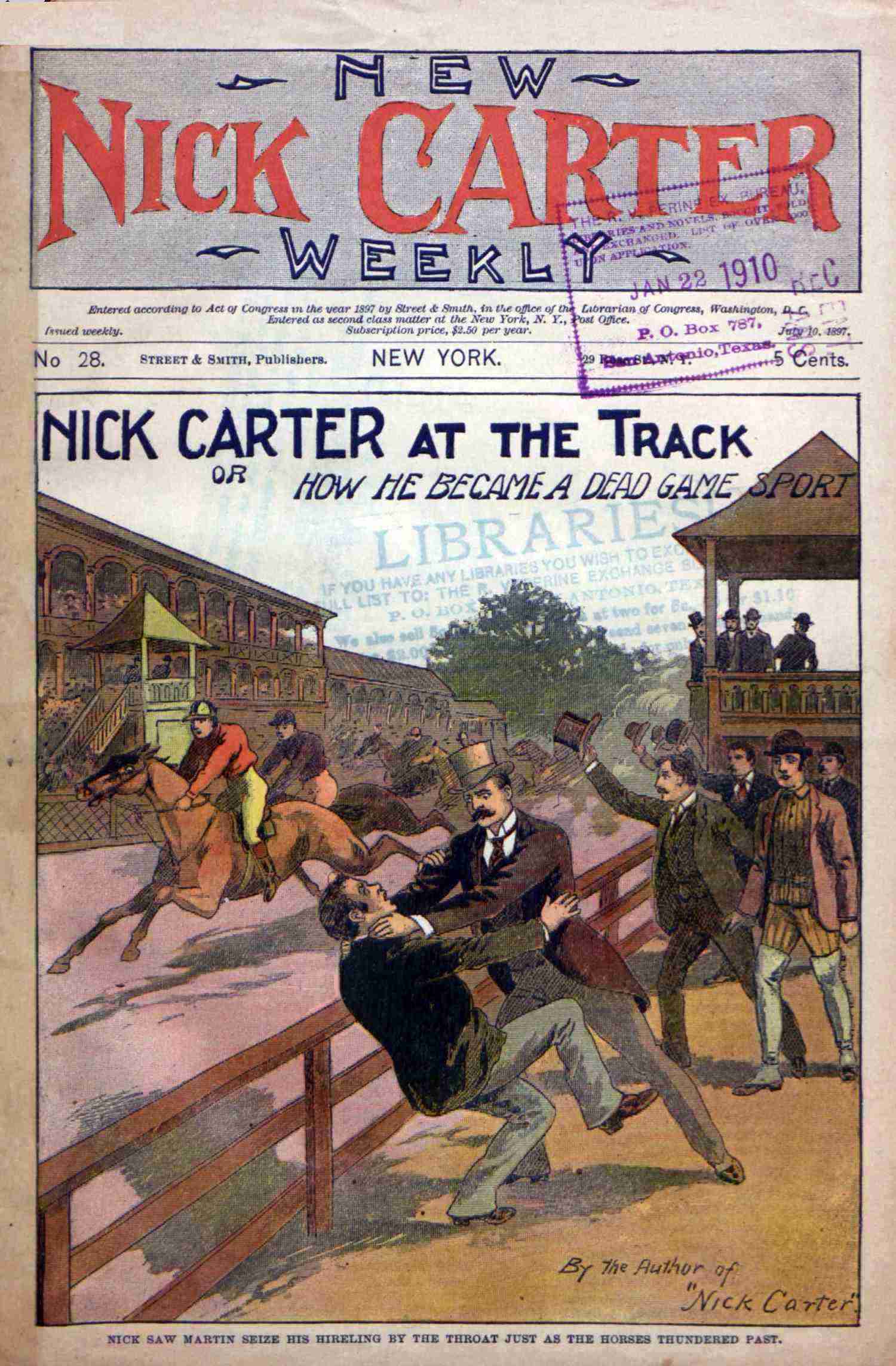 New Nick Carter Weekly; No. 28. July 10, 1897; Nick Carter at the Track; Or, How He Became a Dead Game Sport.