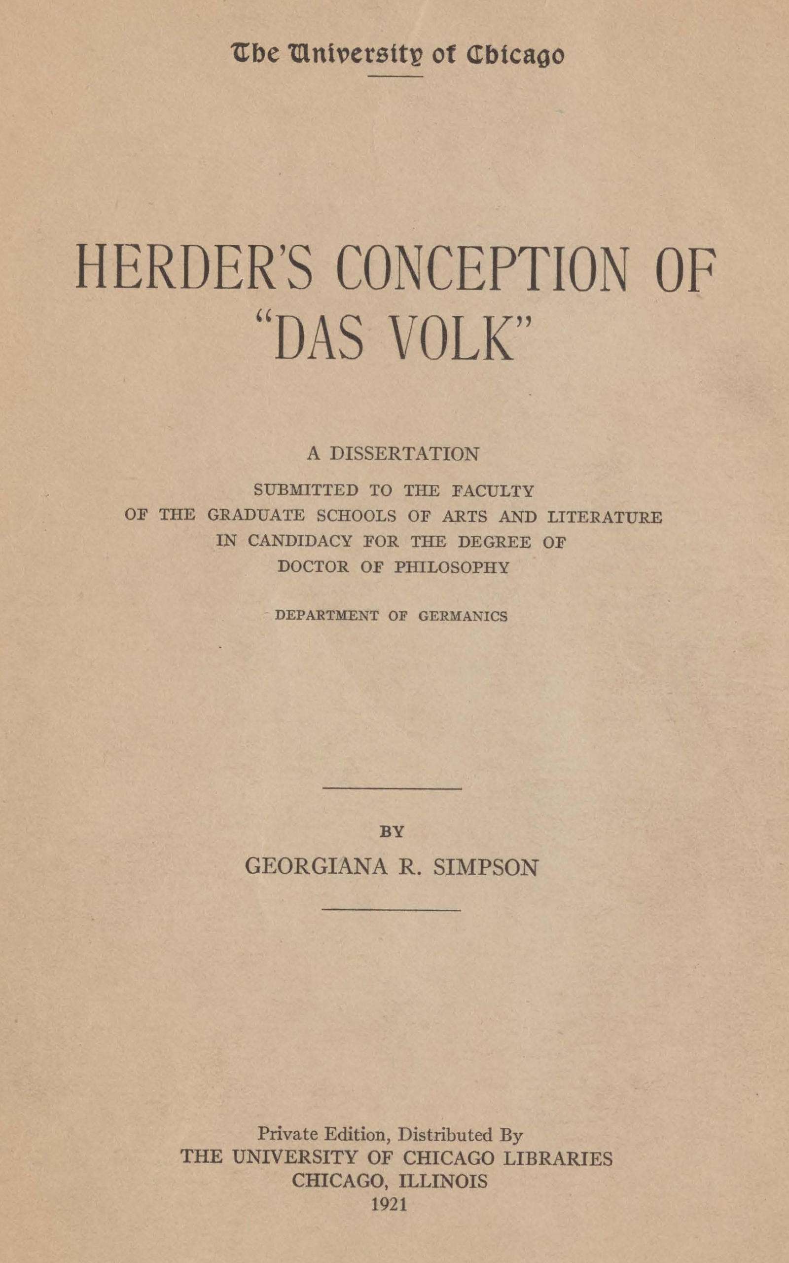 Herder's Conception of "Das Volk