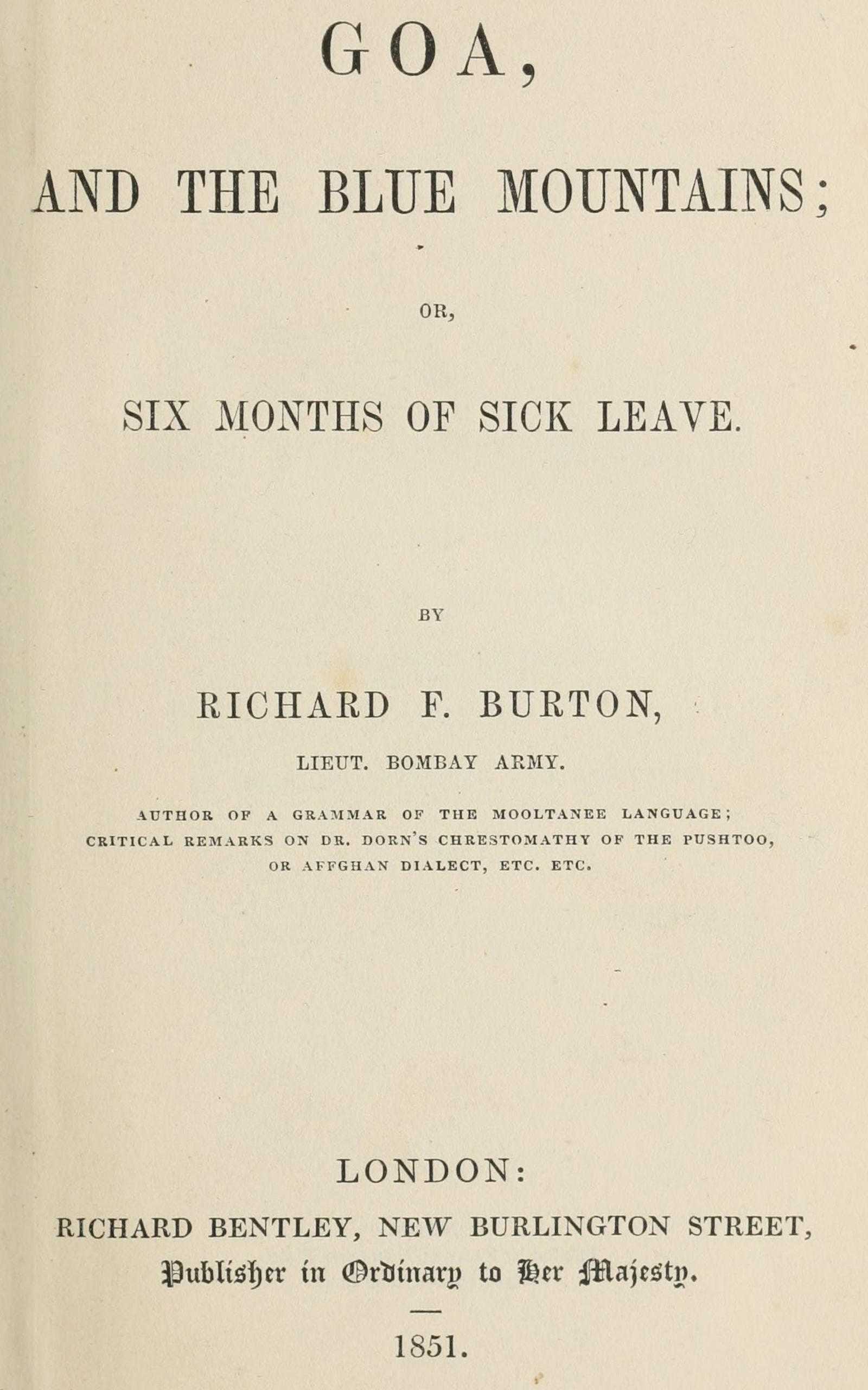 Goa and the Blue Mountains; Or, Six Months of Sick Leave