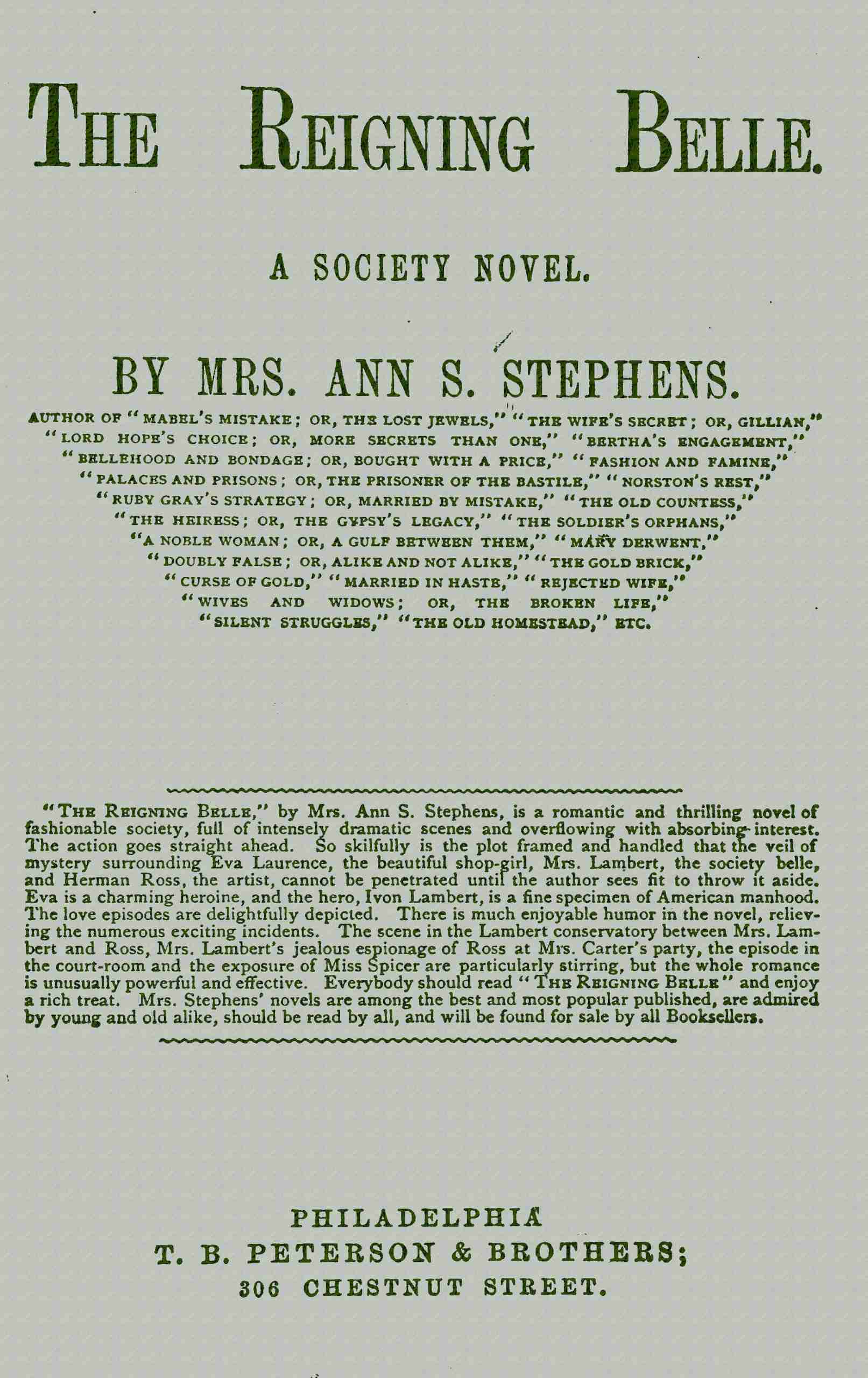 The Reigning Belle: A Society Novel