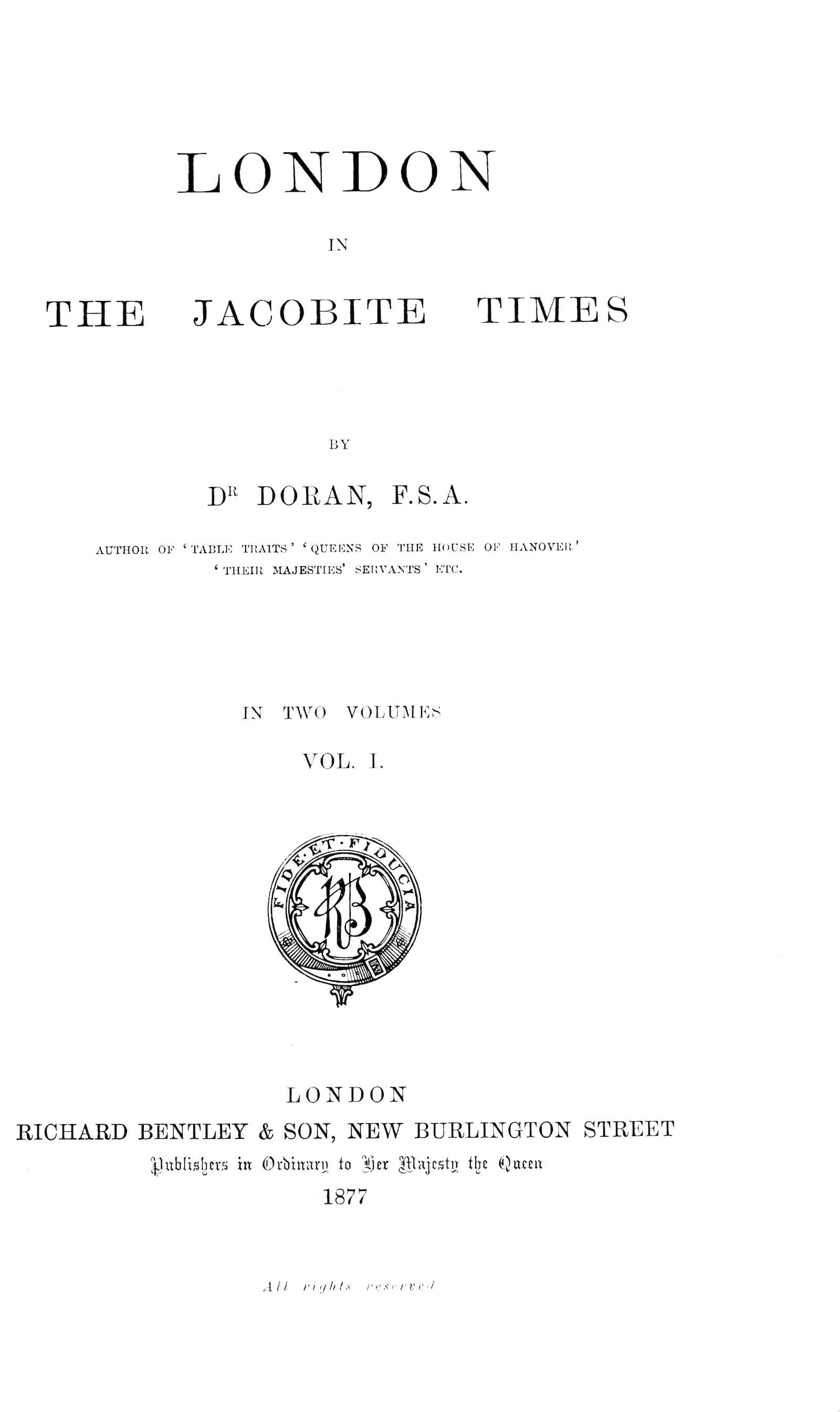 London in the Jacobite Times, Volume I