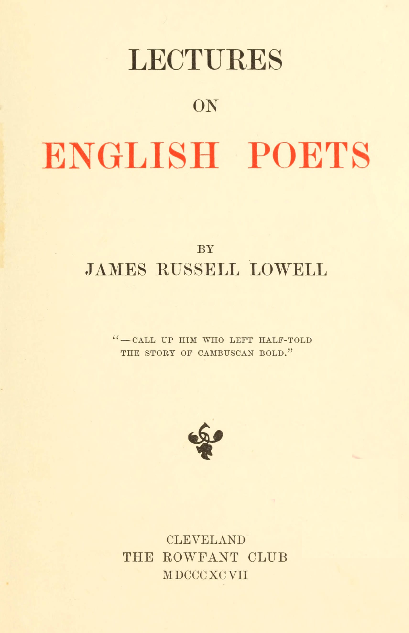 Lectures on English Poets