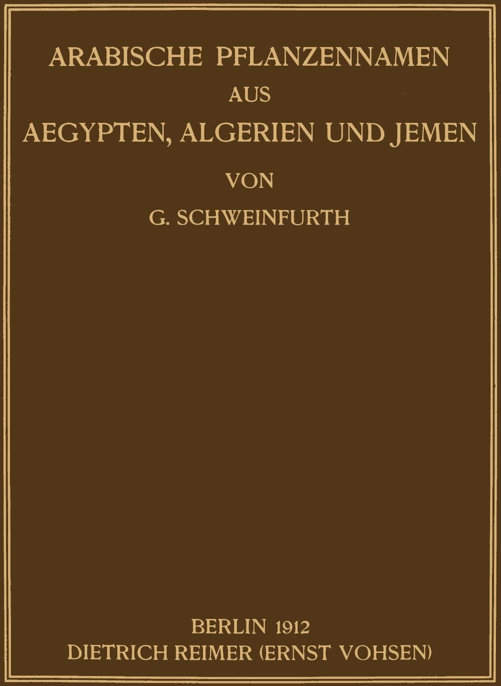 Arabische Pflanzennamen Aus Aegypten, Algerien Und Jemen