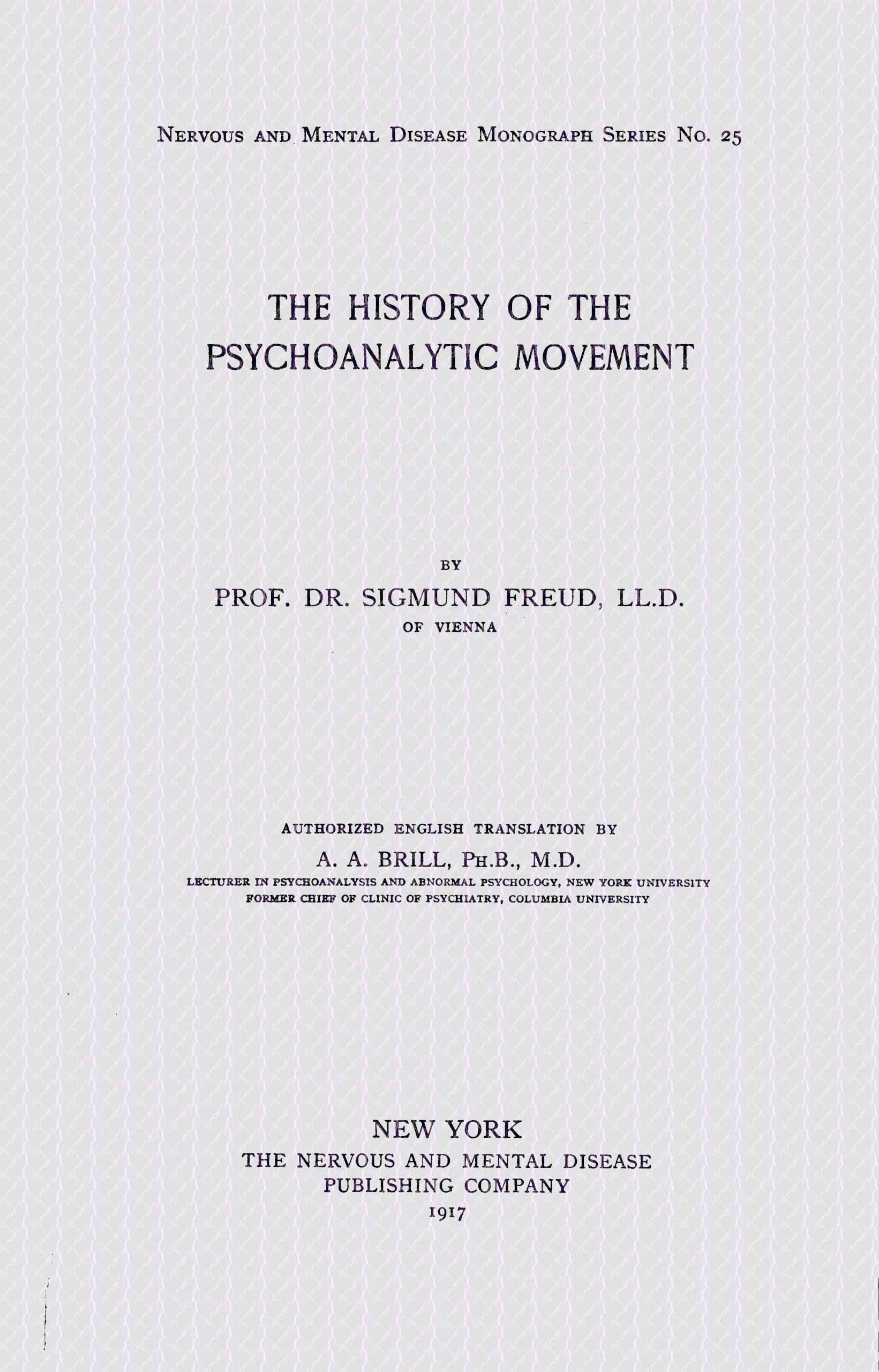 The History of the Psychoanalytic Movement