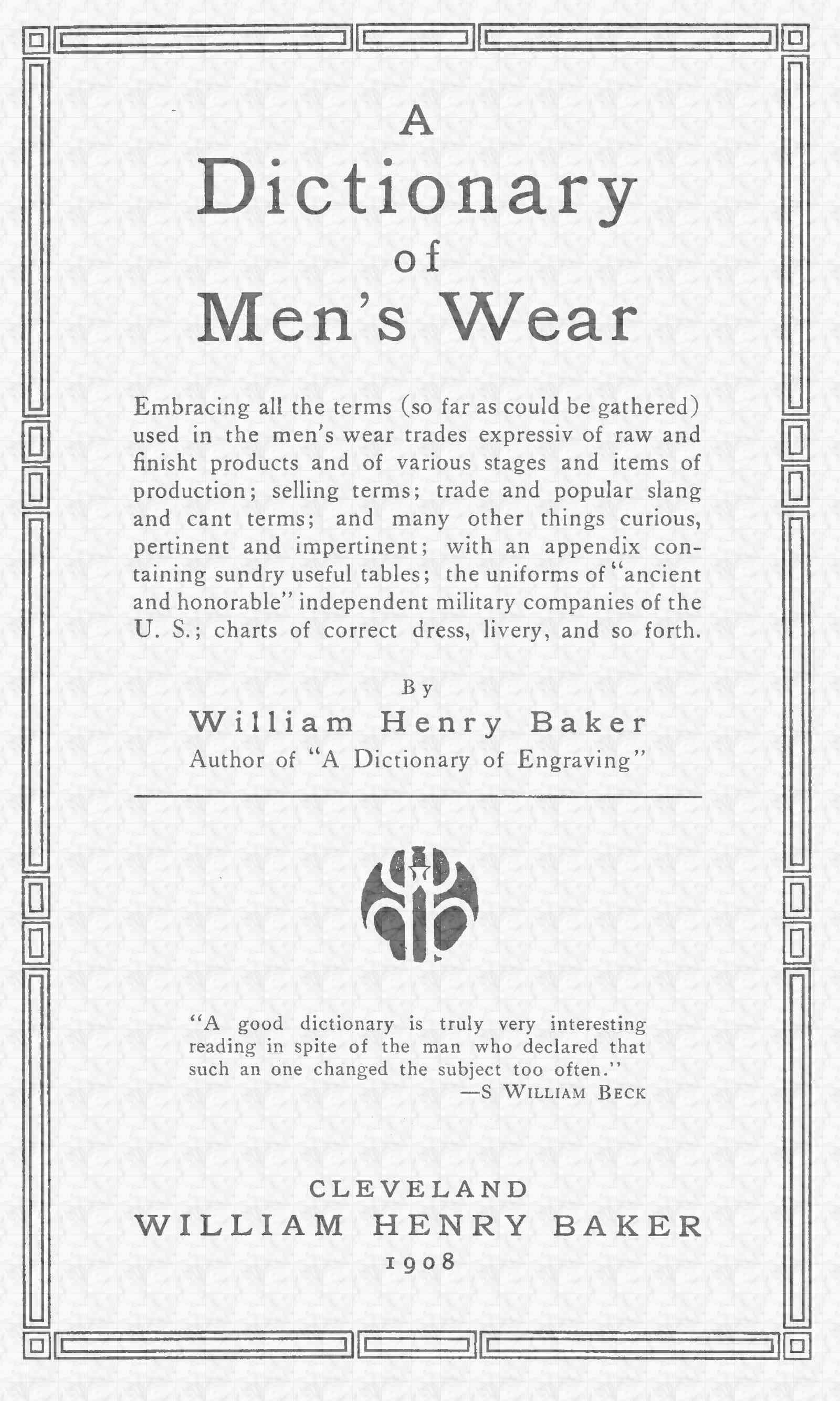 A Dictionary of Men's Wear