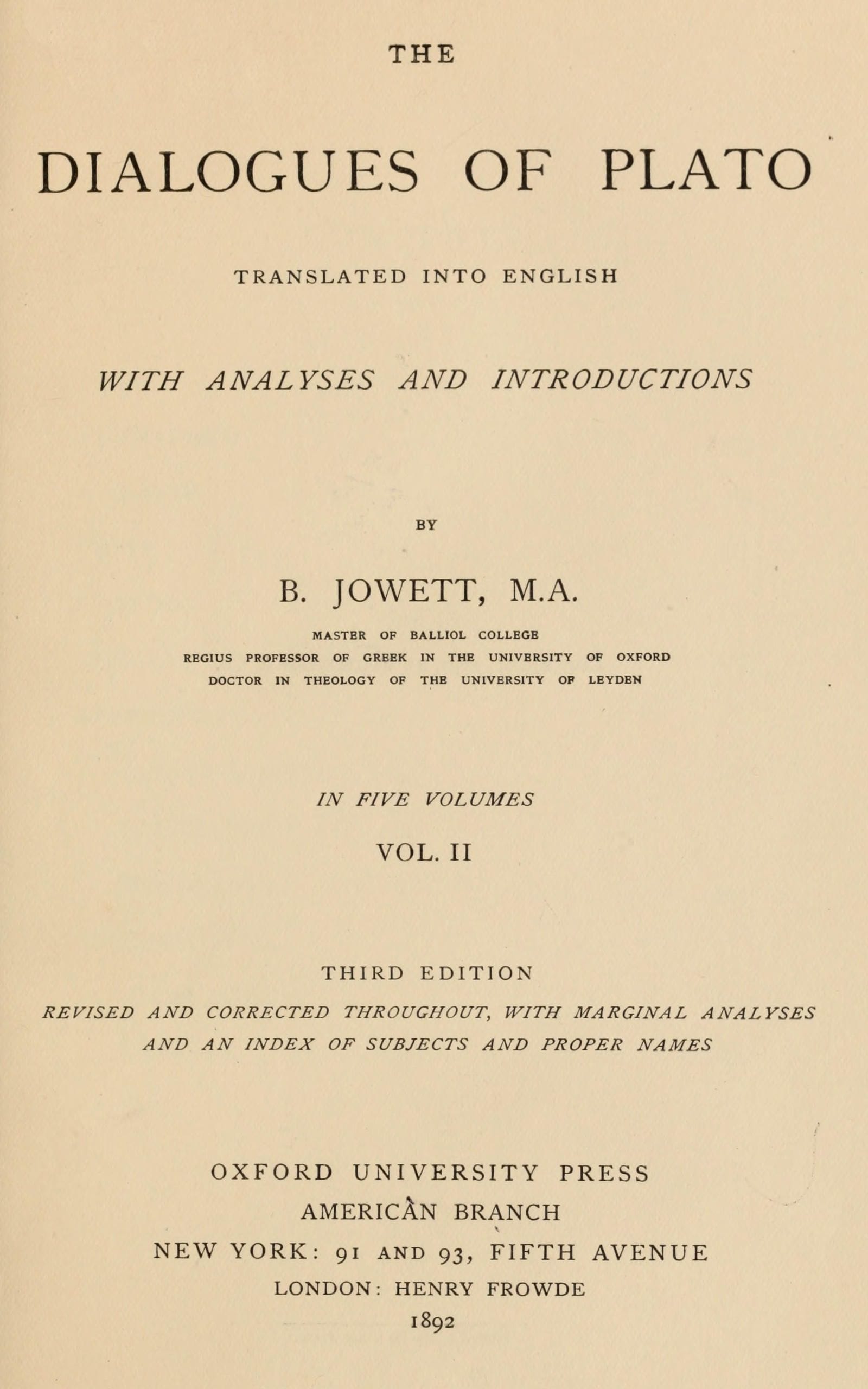 The Dialogues of Plato in Five Volumes, Vol. 2 (of 5): Translated into English with Analyses and Introductions