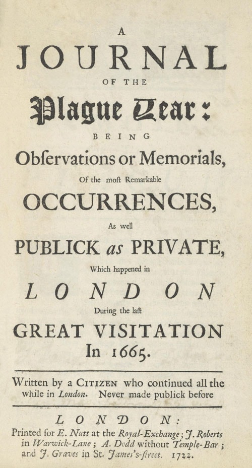 A Journal of the Plague Year: Being Observations or Memorials of the Most Remarkable Occurrences, as Well Public as Private, Which Happened in London During the Last Great Visitation in 1665. Written by a Citizen Who Continued All the While in London