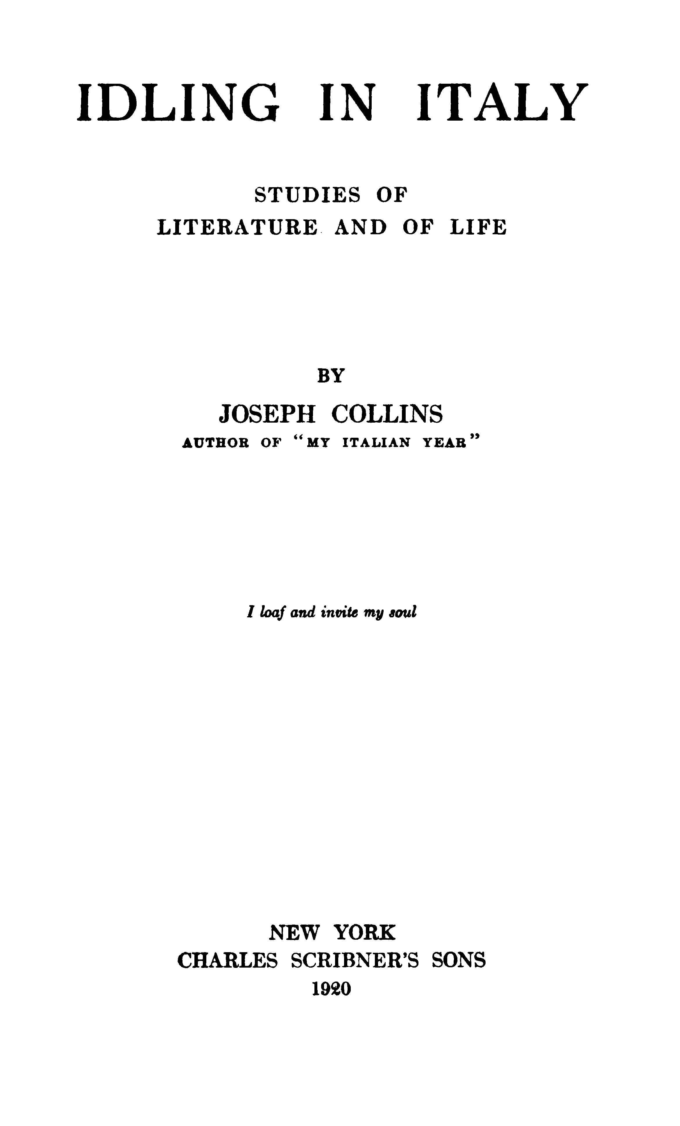 Idling in Italy: Studies of Literature and of Life