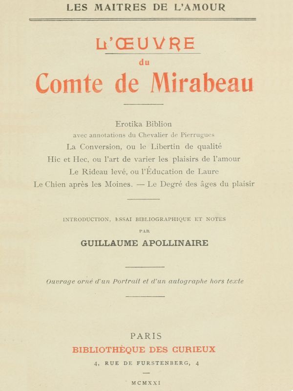 L'oeuvre Du Comte De Mirabeau
