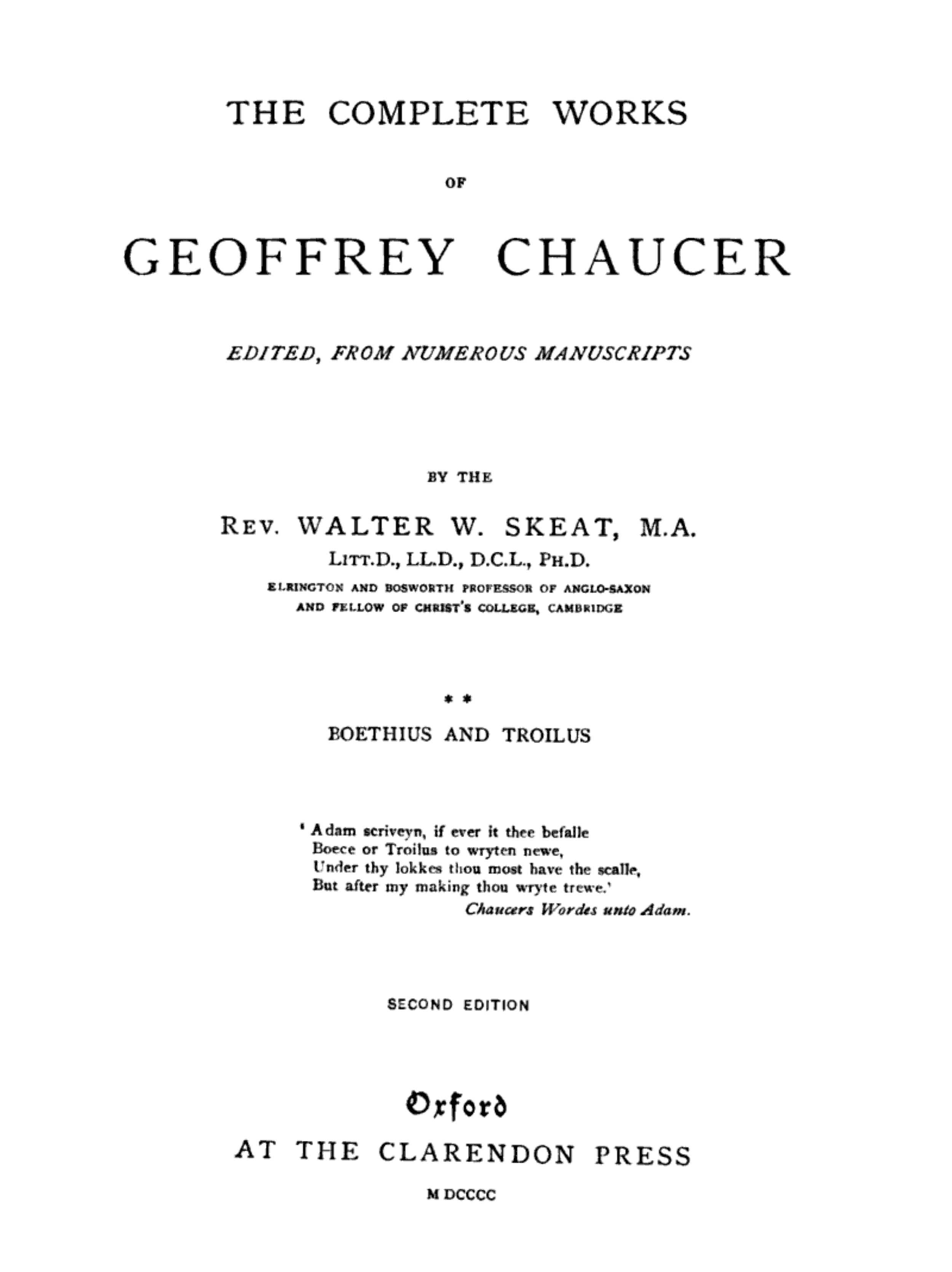 Chaucer's Works, Volume 2 — Boethius and Troilus