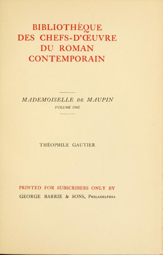 Mademoiselle De Maupin, Volume 1 (of 2)