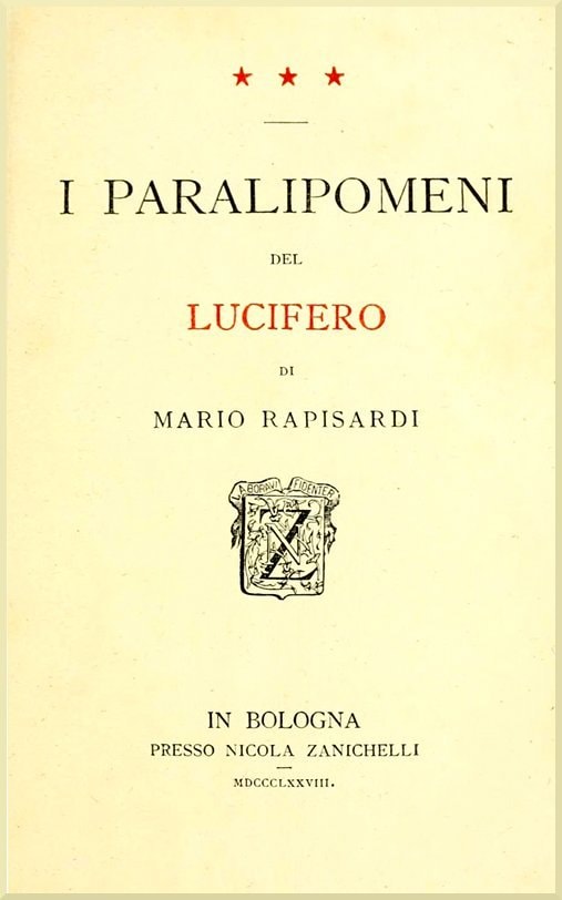 I Paralipomeni Del Lucifero Di Mario Rapisardi