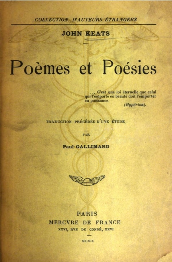 Poèmes Et Poésiestraduction Précédée D'une Étude Par Paul Gallimard