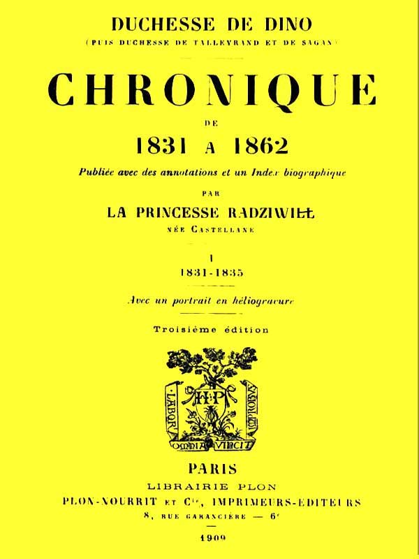 Chronique De 1831 À 1862, Tome 1 (de 4)