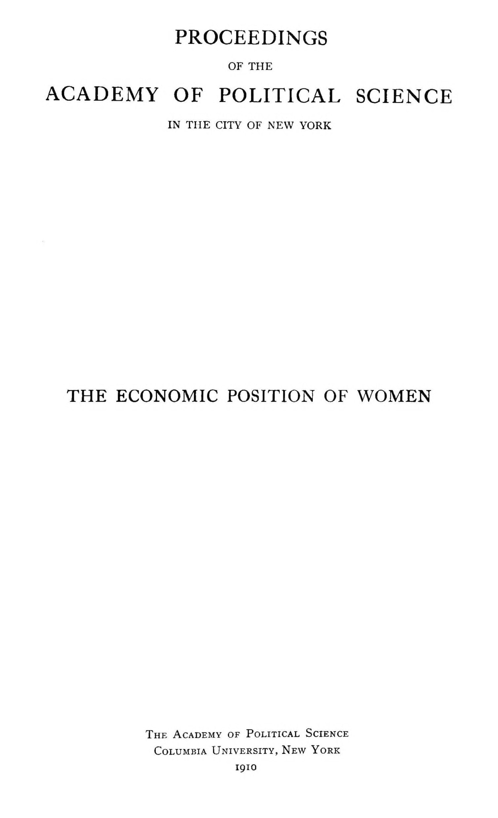 The Economic Position of Women