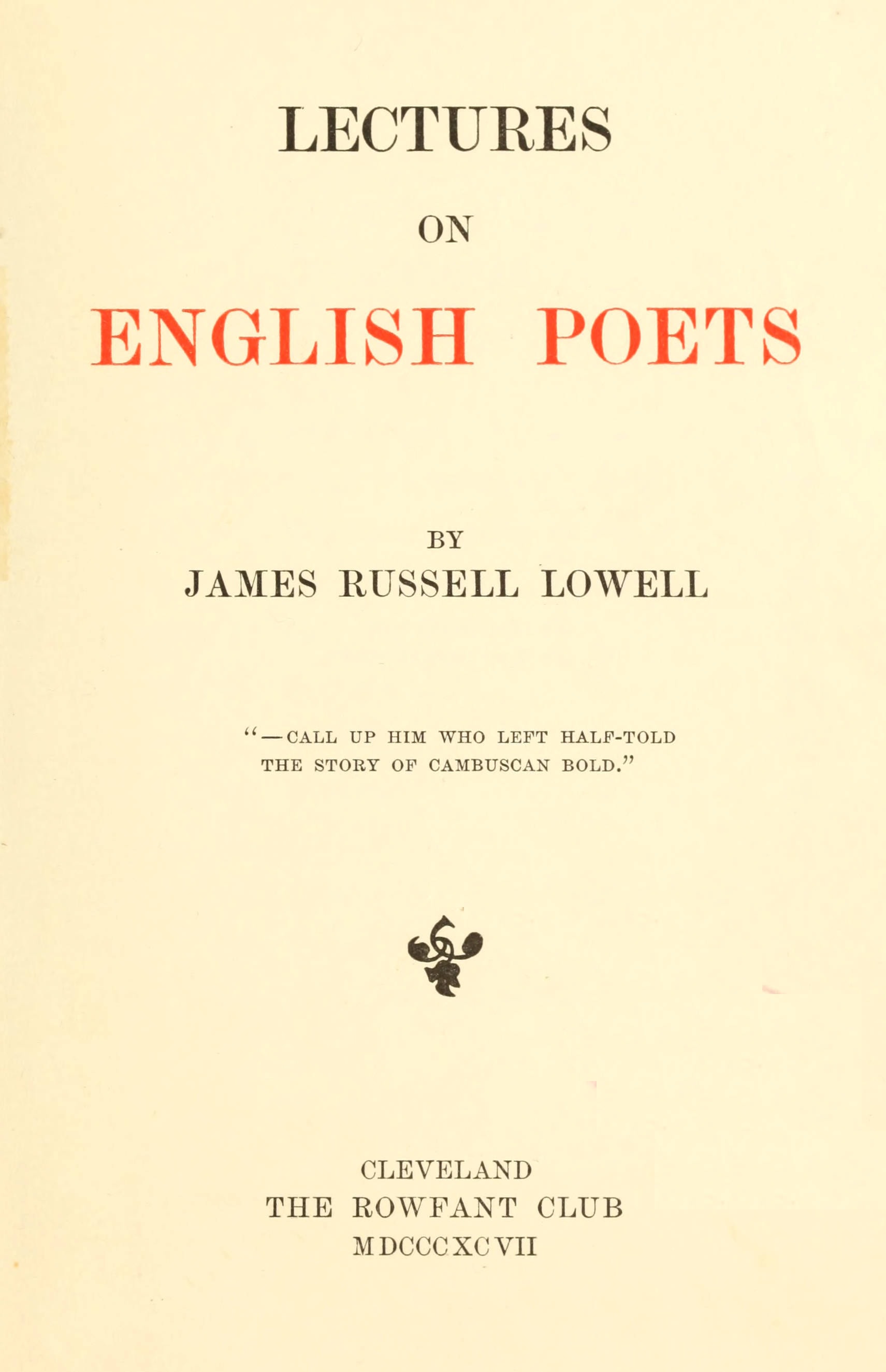Lectures on English Poets