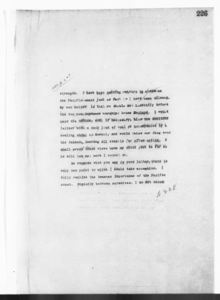 Theodore Roosevelt: Letter on the Pacific and Navy (facsimile)