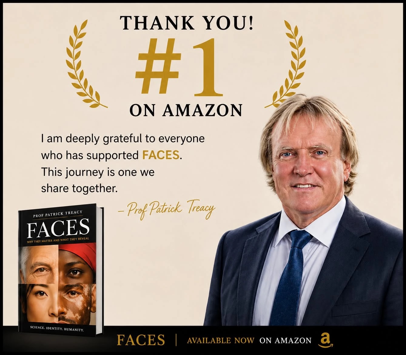 The FACES thank-you after the Amazon run. Social proof a speaker-author already understands.